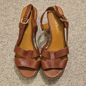 Franco Sarto Brown Sandals with Wedge Heel and Adjustable Strap